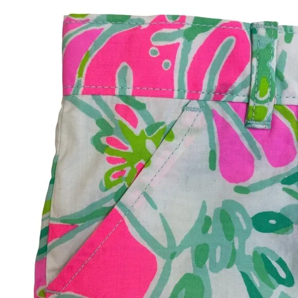 Lilly Pulitzer Girls Floral Cotton Shorts Pink Green Tropical Print Size 14 - Picture 4 of 8